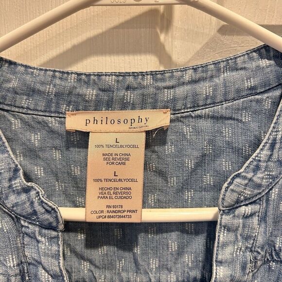 Philosophy Chambray Tencel Blue Raindrop Print Tunic Dress Size Large Boho - Picture 3 of 6